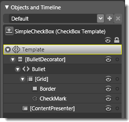 Objects view: The basic parts (template) of SimpleCheckBox