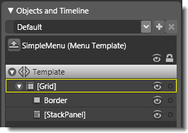 Objects view: The basic parts (template) of SimpleMenu