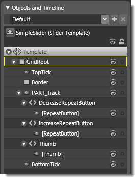 Objects view: The basic parts (template) of SimpleSlider