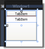 A TabControl object created on the artboard at its default size and location (top-left)