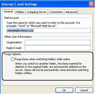 Internet Email Settings Purge option