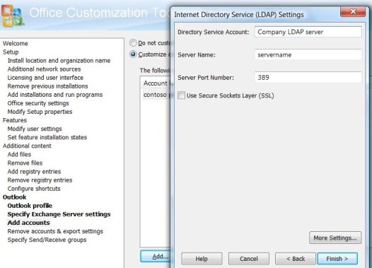 Internet Directory Service (LDAP) in Add Account