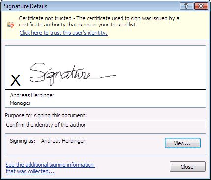Digital Signature Certificate Not Trusted